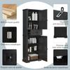 Badezimmerschrank 56 x 28 x 167,3 cm, feuchtigkeitsbeständig lackiert, Ober- und Unterschrank + mittleres Fach, verstellbare Einlegeböden, schwarze Griffe.