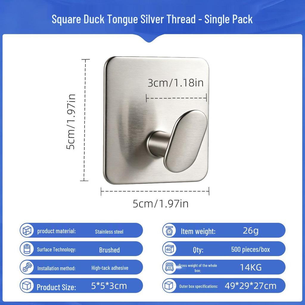 Punch-Free Strong Adhesive 304 Stainless Steel Wall Hook
