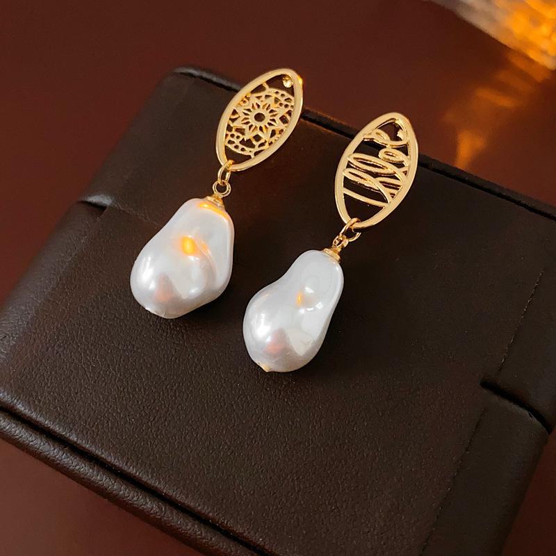 

Серьги геометрической формы с позолоченным серебряным жемчугом и звездами - элегантный ретро-дизайн для женщин Real Gold Plating