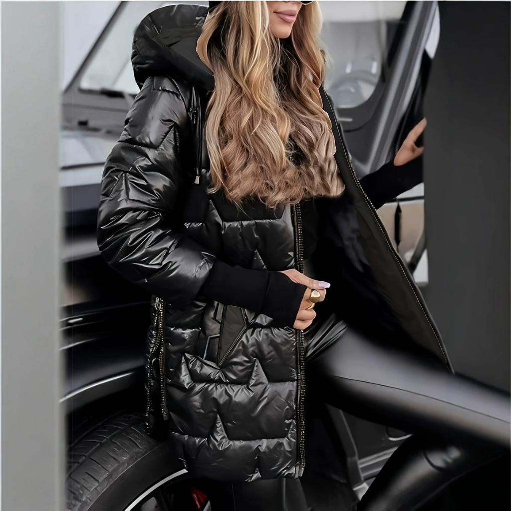 Hooded Mid Length Quilted Cotton Jacket For Women Fashionable And Versatile Warm Jacket