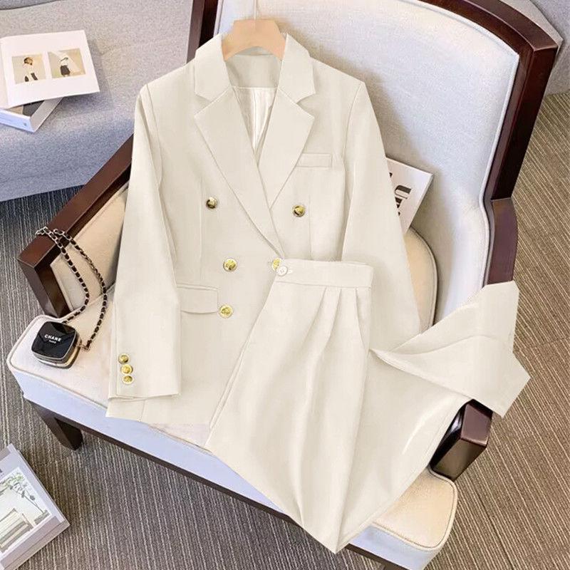 

2025 Women s Versatile Slimming Double-Breasted Two-Piece Suit with Metal Buckle XL рожевий