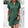 Women's V-neck Solid Color Pullover Casual Button Dress