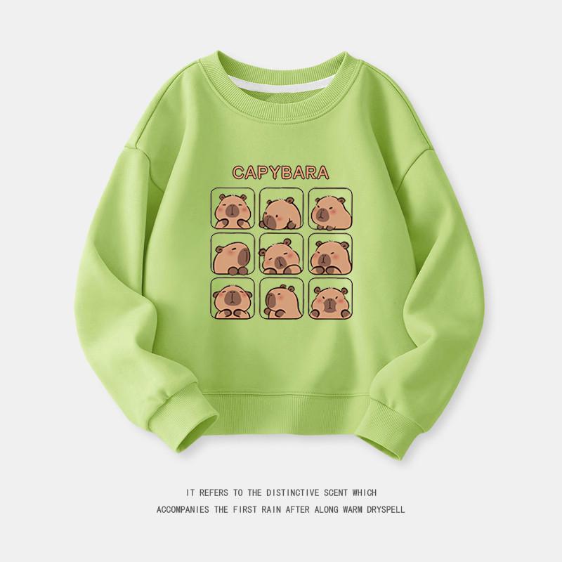 Cartoon Capybara Round Neck Sweatshirt for Boys and Girls - Spring/Autumn Long-Sleeve Shirt