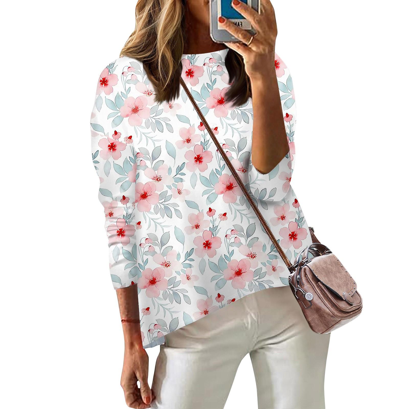 

Женская футболка с принтом, длинный рукав, повседневная, выходного дня, модная, с заниженной линией плеч, с круглым вырезом, блузка XL розовый