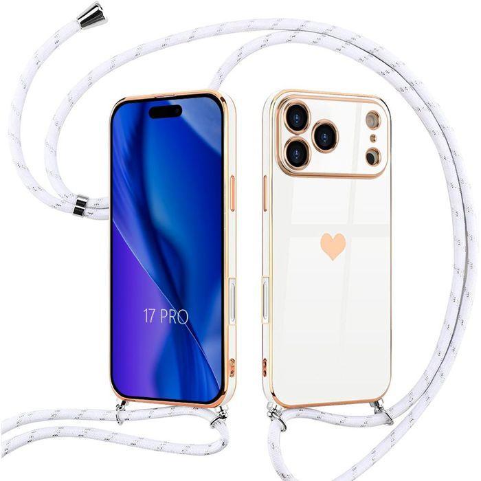 Coque Bandoulière - BOOLING - pour iPhone 17 Pro - Silicone Souple Antichoc -Blanc
