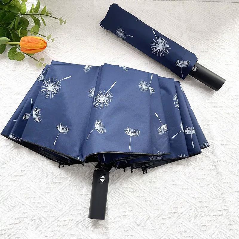 Ten-Bone Large Double Umbrella Small Fresh Sun Umbrella Vinyl Sun Protective Sun Shade Rain Dual-Use Triple Folding Umbrella Female Manual