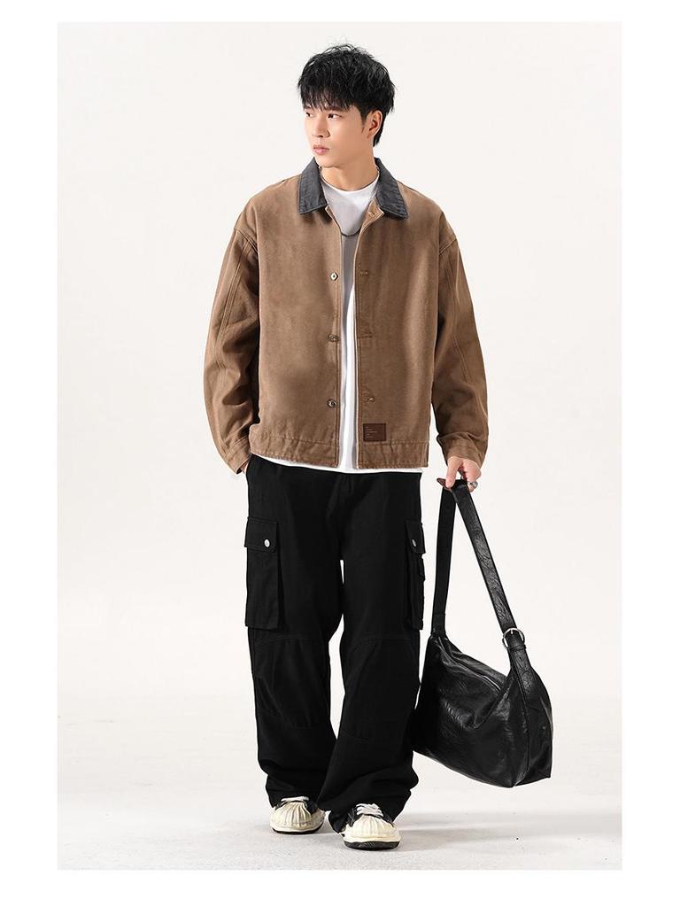 Wszechstronna męska kurtka casual z klapami: Modny, Luźny, Prosty, Z metką, Odpowiedni na jesień/zimę, Opcjonalna podszewka.