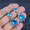 Swiss Blue Topaz Gemstone 925 Sterling Silver Earring 2.36"
