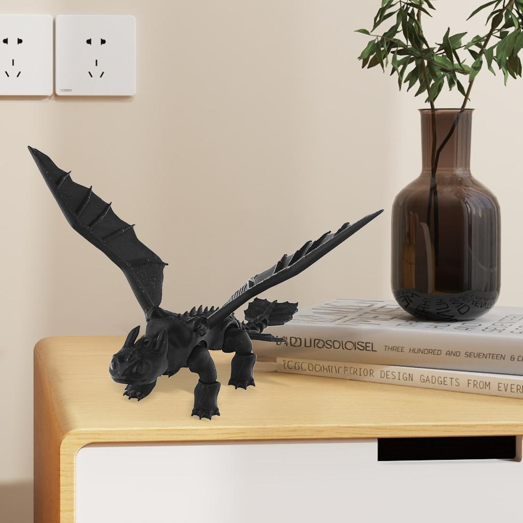 3D printed black winged dragon, simulated animal model, collectible desktop decoration, decorative toys and gifts