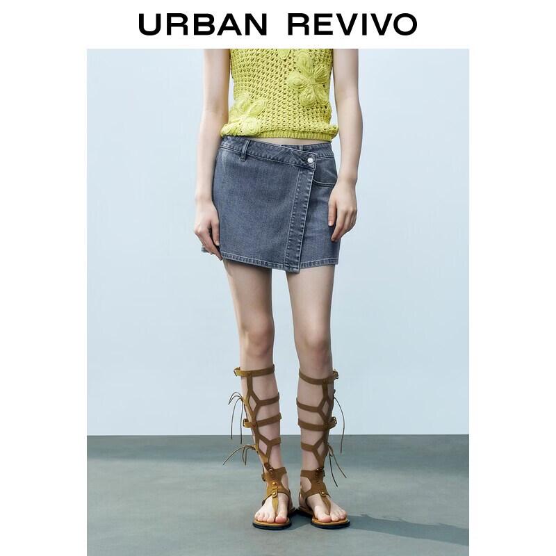 UR2026 Women s Asymmetrical Washed Denim Shorts 29