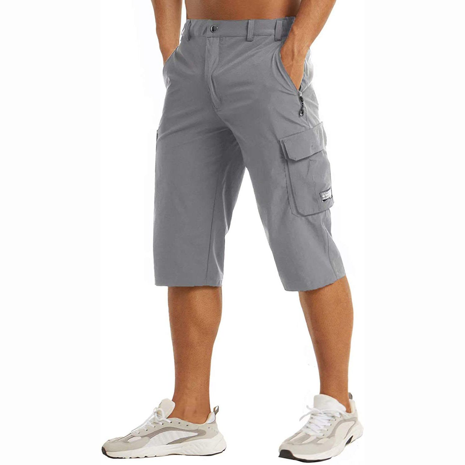 Sommer Schnelltrocknende Cropped Hosen Herren Casual Multi-Taschen Leichte Shorts Outdoor Wandern Cargo Hosen M