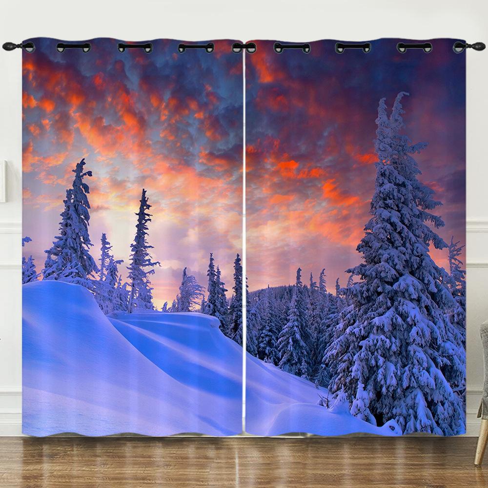 Curtains Sunset Sunset Scenery 3D Digital Printing Blackout Curtain Punching