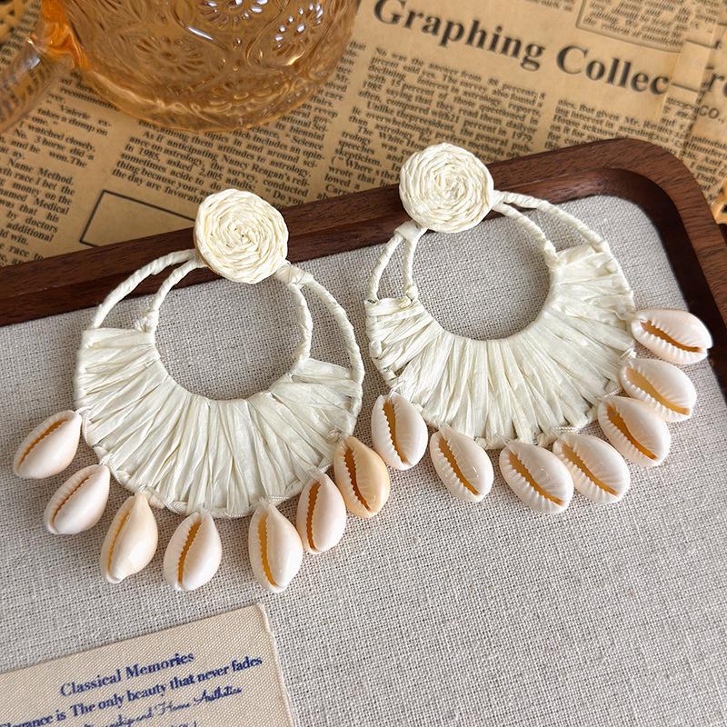 

Богемные серьги ручной работы из плетеной соломы - Пляжная атмосфера