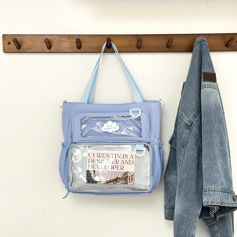 

Повседневная прозрачная сумка-тоут большой вместимости, студенческая сумка для занятий, красивая однотонная сумка-мессенджер на одно плечо, подмышку