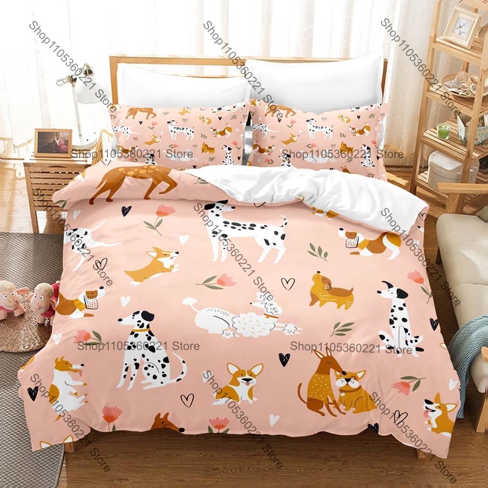 Hip Hop New Dog Three Piece Bedding Set Luxury Comforter Set with Queen King Size Including Anime  Animal Pillowcase
