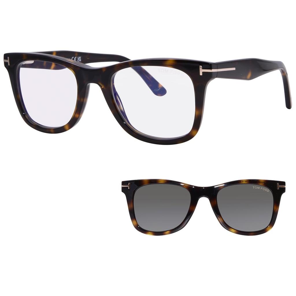 Tom Ford 50mm Sunglasses with Blue Light Filtering Lenses for Men and Made in Italy Dark TF5970-B Clip-on Women, (052 Havana)