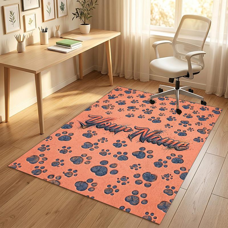 Dog Theme Crystal Velvet Rug Personalized Custom Name Text Soft Floor Mat Home Decor