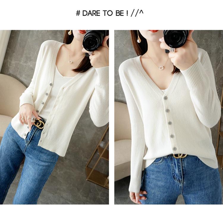 Women's V-neck Knitted Cardigan - Long-Sleeve All-Season Outerwear Sweater