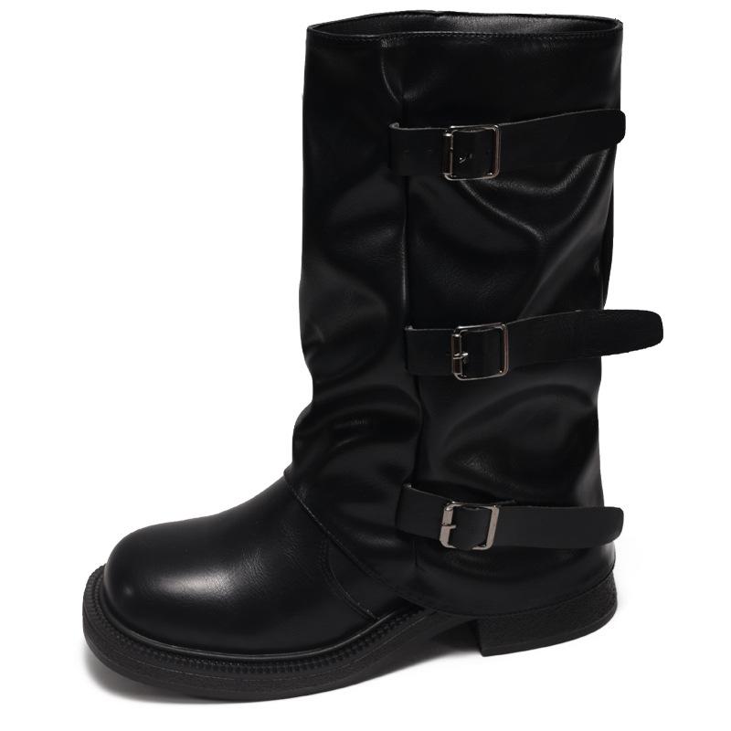 Spice Girl Pants Pleated Boots Spring and Autumn New Boots Women's Knight Boots Boots Tall Piles British Style Retro