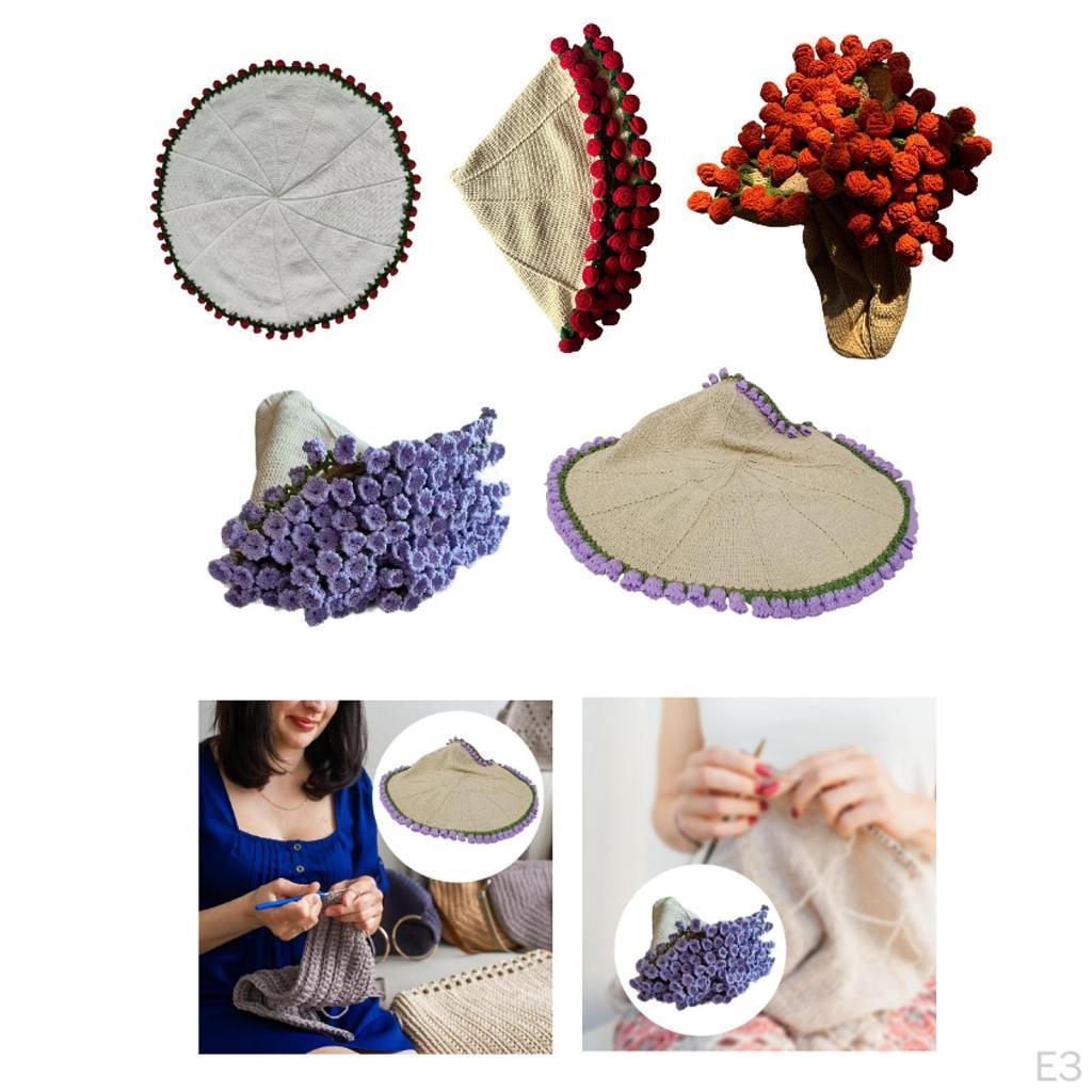 Flower Blanket Crochet Kit Gift Starter for Enthusiast Beginners Purple White