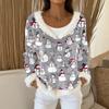 Women's Fashion Plush V Neck Pullover Top Long Sleeve Tee Christmas Printed Sweatshirt
