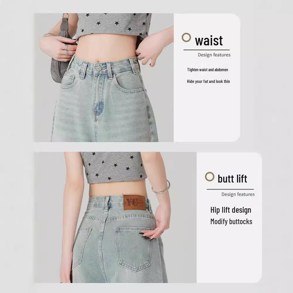 Women's Summer 2025 Light Blue High Waist Wide-Leg Denim Shorts