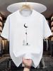 Summer Men's 100% Pure Cotton Casual Loose Fit Plus Size Moon Landing Pattern Printed Round Neck Short Sleeved T-shirt Top