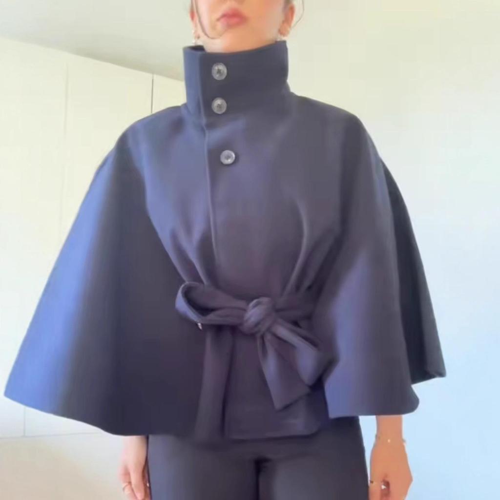 European & American Women's Trendy Loose Stand-Up Collar Bathrobe-Style Coat with Belt - In Stock