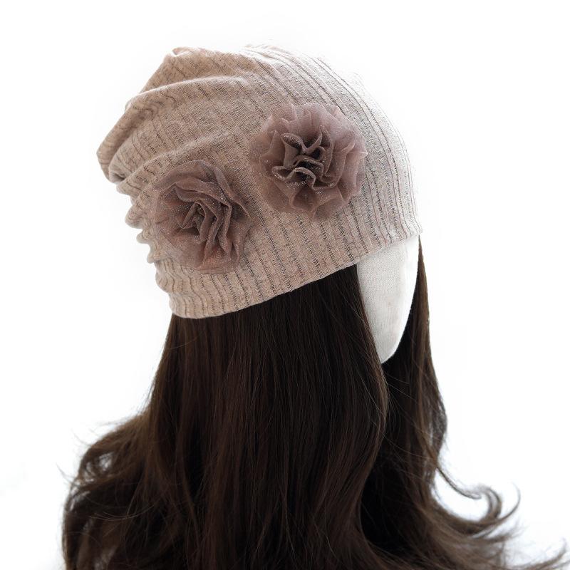 Urocze Kwiaty Róż Niszowa Retro Czapka Dzianinowa Ułożona z Czapką Cienka Koreański Styl Mała Torebka Czapka na Zimno w Głowę