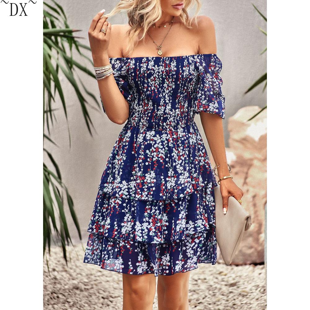 DX~~ Designer Women's Dress Spring and Summer French Square Neck Cake Skirt Independent Station Fashion Resort Women's Wear