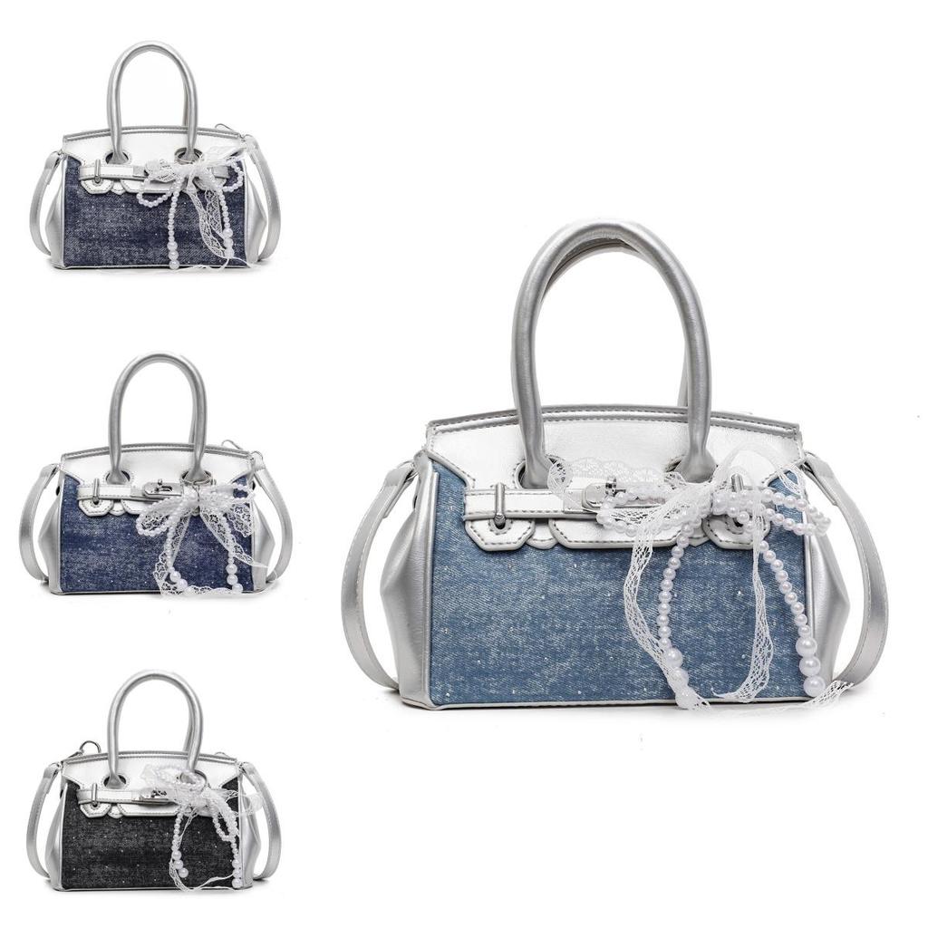 Retro Denim Shoulder Bag For Women Summer Daily Use Pu Material