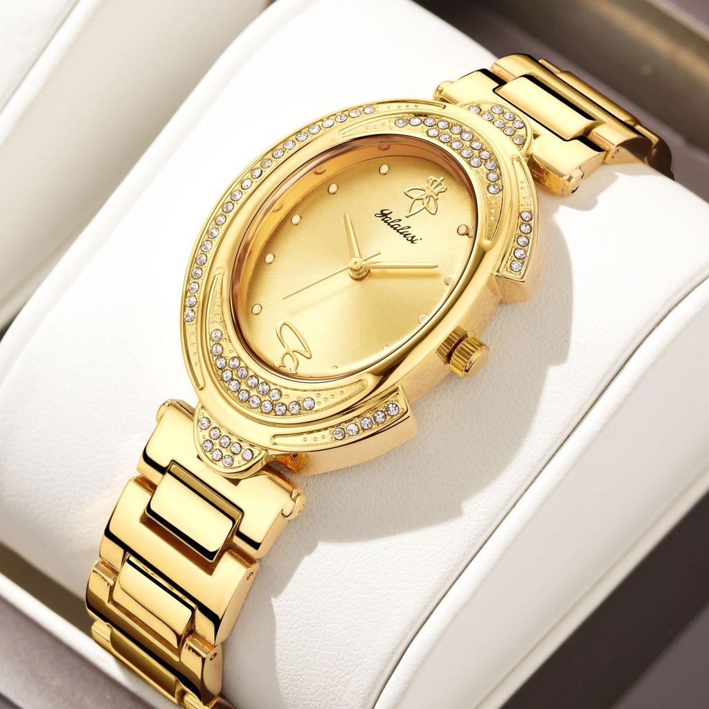 Vintage Leichter Luxus Damen Armbanduhr Runde Damen Armbanduhr Uhr Vintage Gold Einfach