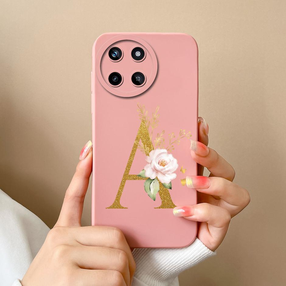 

For OPPO Realme 11 4G Phone Case Cute Flower Letters Matte Liquid Silicone Back Cover For Realme11 4G Shockproof Ultrathin Shell Realme 11 4G