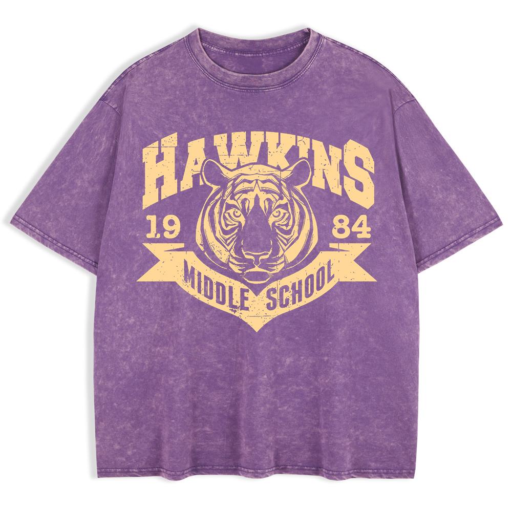 Hawkins Middle School 1984 Prints Washed T-Shirt Mens Cotton Short Sleeve Tops Street O-Neck Oversize T Shirt Clothes