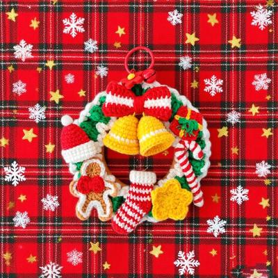 Christmas Cute Pendant Yarn Handmade Hook Weaving Christmas Wreath Finished Decorative Door
