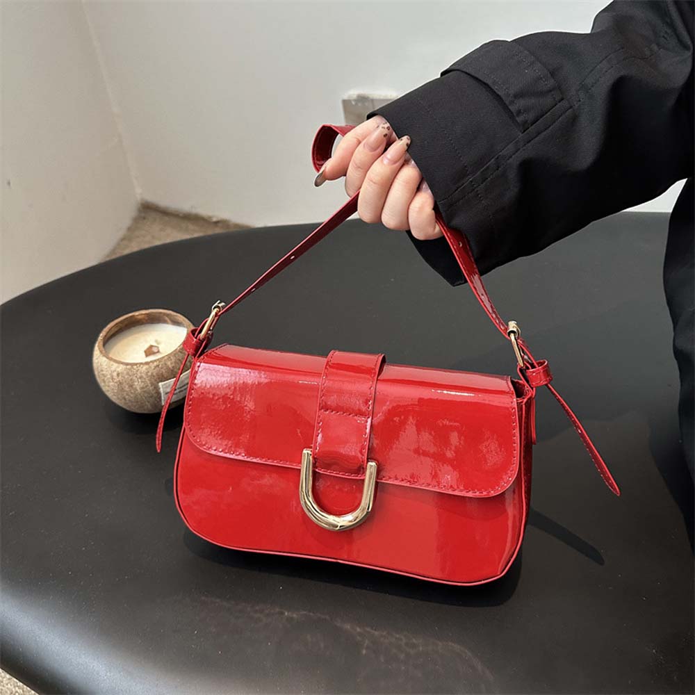 

Large Capacity Patent Leather Shoulder Bag Vachette Clasp Texture Tote Bag School кавовий