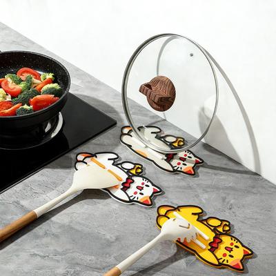 Lucky Cat Pot Lid Storage Mat Cartoon Countertop Drain Mat Cute Pot Lid Holder  Material: PVC