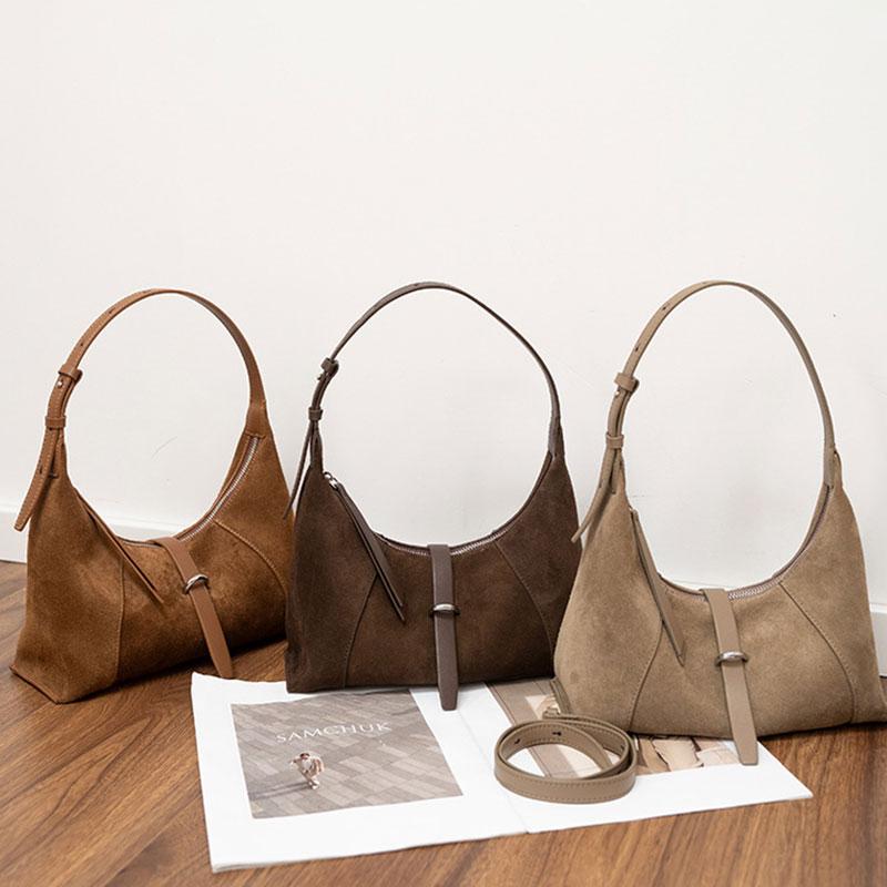 Fashi Women's Bag Suede Cow Leather Luxury Designer Shoulder Bag Women Versatile Handbags Female Trend Crossbody Hobos Bags