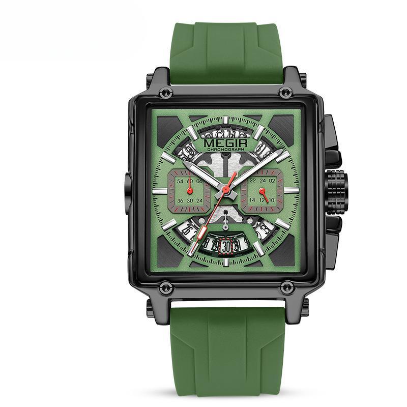 Men's Watch Fashion Square Waterproof Luminous Sports Quartz Watch Multifunctional Chronograph