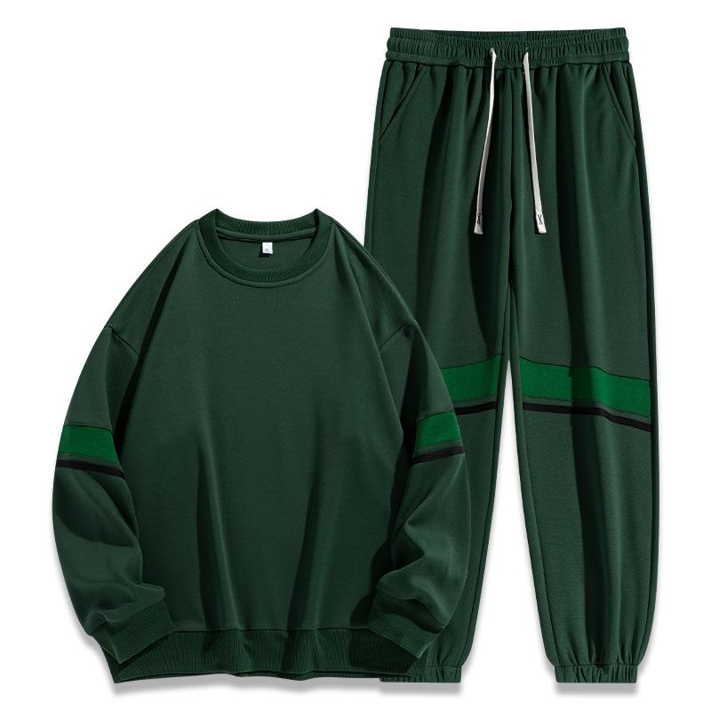 Spring and Summer Men's Sports and Leisure Suit Round Neck Pullover Hoodie Solid Color Long Pants Hoodie Versatile Men's Suit