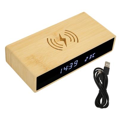 Digitaler Wecker aus Holz Kabelloses Laden Multifunktionell Modisch Exquisit Bambus LED-Uhr