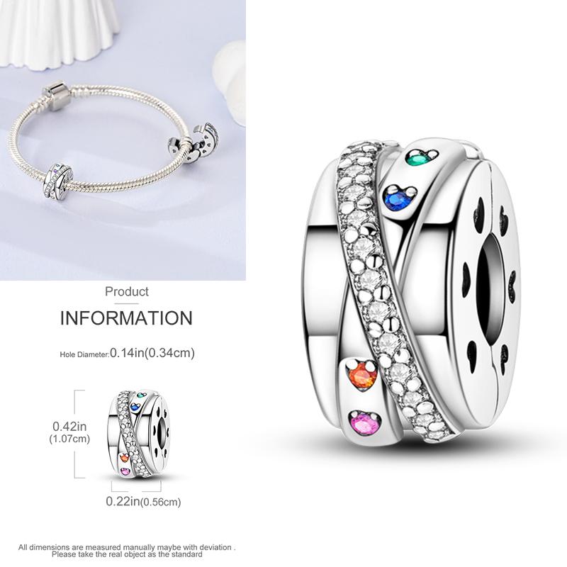 Cat Butterfly Daisy CZ Pave Clip Charm Bead Components Positioning Buckle Copper Metal Silicone Spacer Bead Components Compatible With Authentic