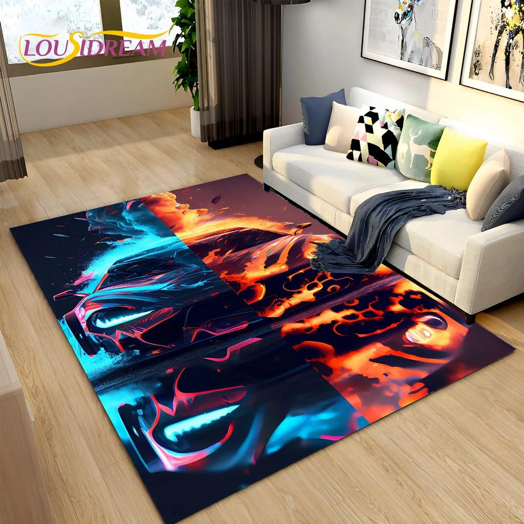 3D Racing Sports Car Soft Area Rug Large,Carpet Rug for Home Living Room Bedroom Sofa Doormat Decor,Kid Play Non-slip Floor Mat