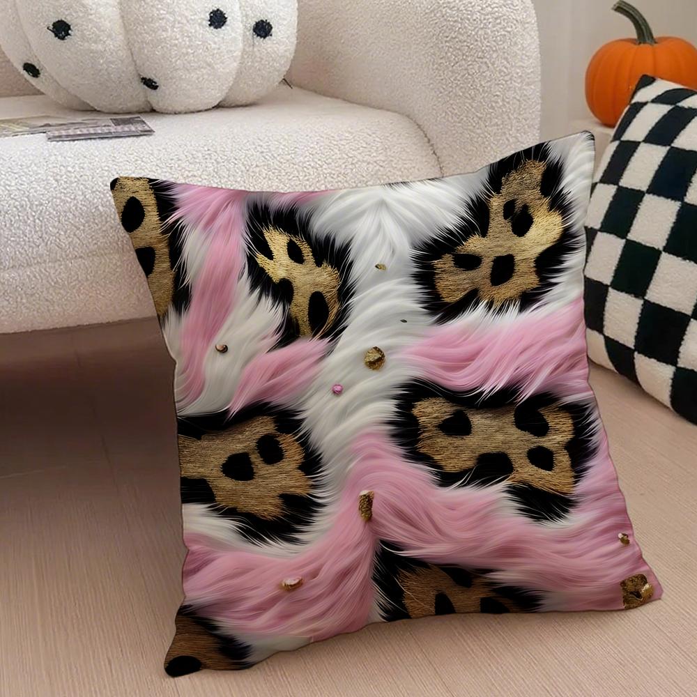 PPatchwork Fragmented Leopard Print Cushion Cover Throw Pillow Cover Hidden Button Durable Polyester Chair Cushion