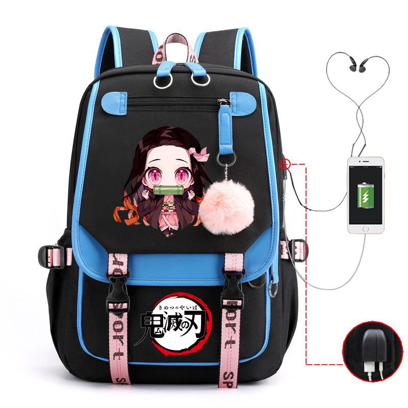 Ghost Annihilation Blade Grade 3-6 Junior High School Student High School Student School Bag Strap USB Multifunctional Backpack