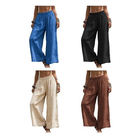 Pantalones de Mujer Color Sólido de Pierna Ancha con Cintura Elástica Primavera Otoño Casual Largos para Trabajo Viaje Uso Diario