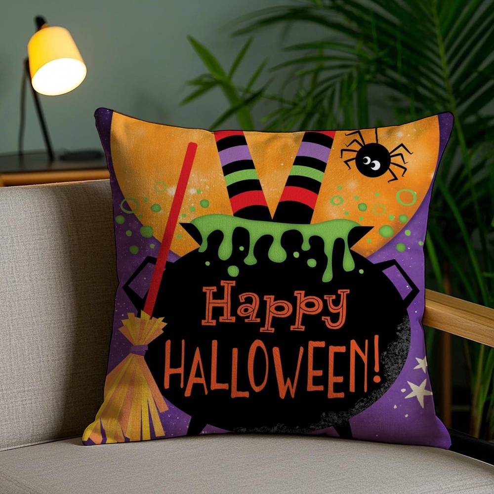 Scary Halloween Bat Pumpkin Pillow Case Holiday Horror Atmosphere Short Plush Double-sided Printing Home Cushion Cover