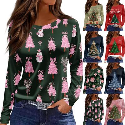 Damen Täglich Lässig Langärmlig Bedruckt O-Ausschnitt Oberteil