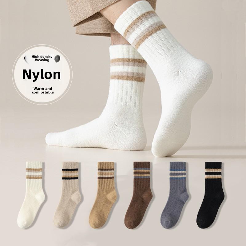 Men's Thick and Warm Mid-calf Socks for Autumn and Winter, Simple and Versatile Sports Socks with Two-bar Color Matching