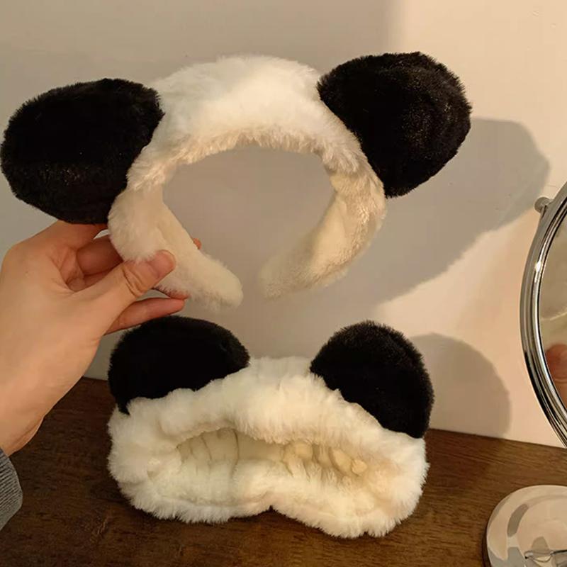 Plush Headband Panda Ears Hair Hoop Wash Face Hair Holder For Women Furry Hairbands Cartoon Head Hoop Makeup Hair Accessories